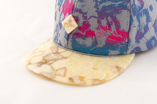 6 panel snapback hat with cellulose acetate brim