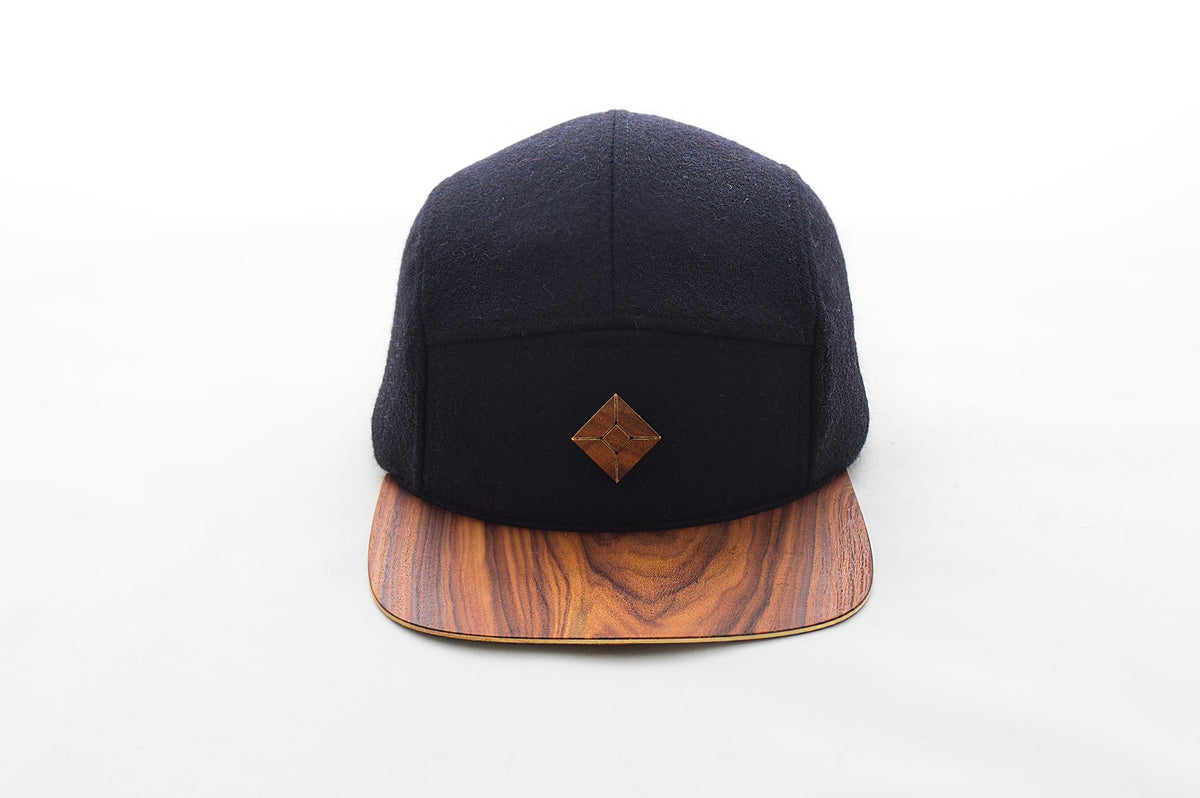 Wood brim 5 panel hat