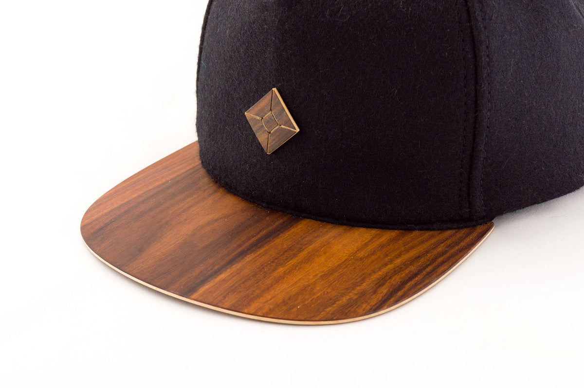 snapback cap with wood brim